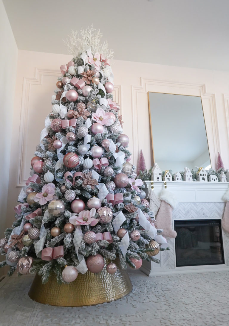 Pink, White and Gold Christmas Tree + Christmas Village - Stylish Petite