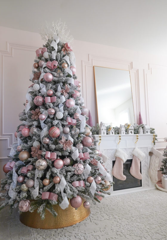 Pink, White and Gold Christmas Tree + Christmas Village - Stylish Petite