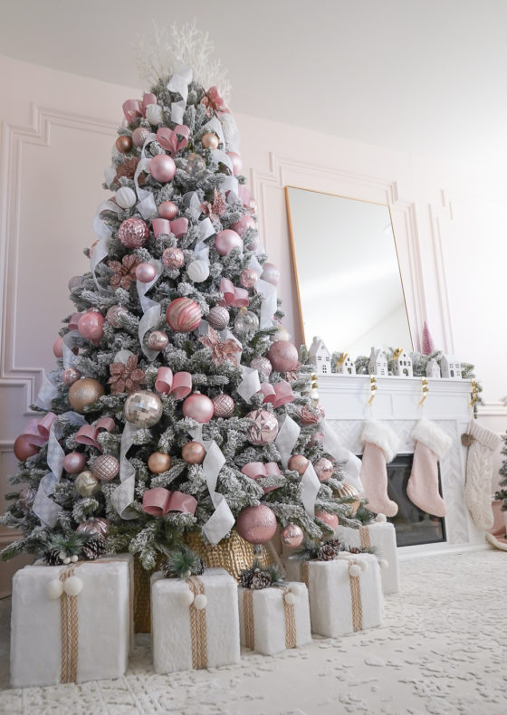 Pink, White and Gold Christmas Tree + Christmas Village - Stylish Petite