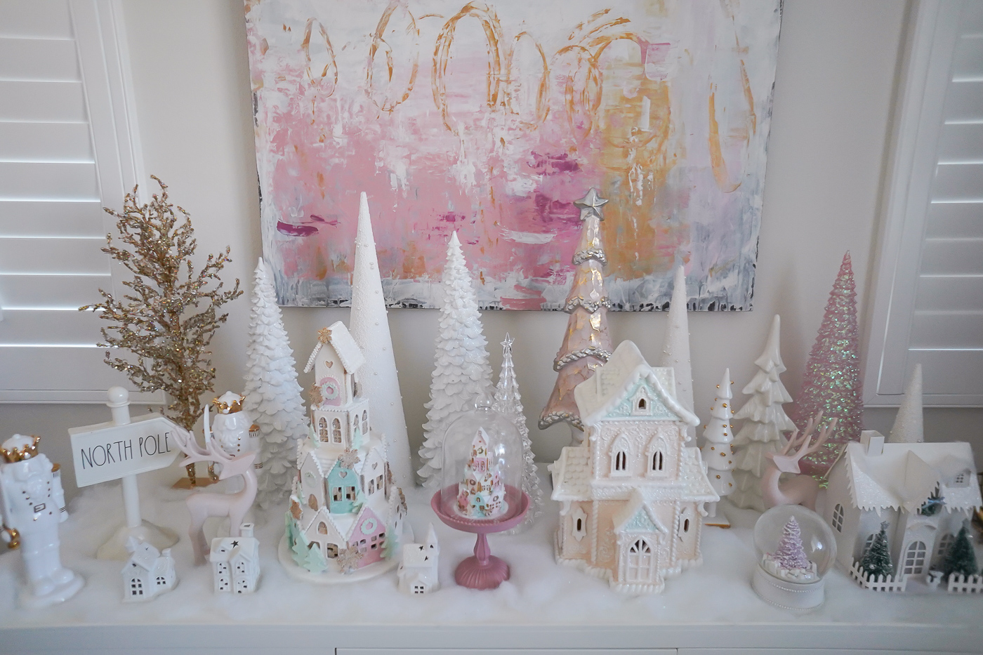 Pink, White and Gold Christmas Tree + Christmas Village - Stylish Petite
